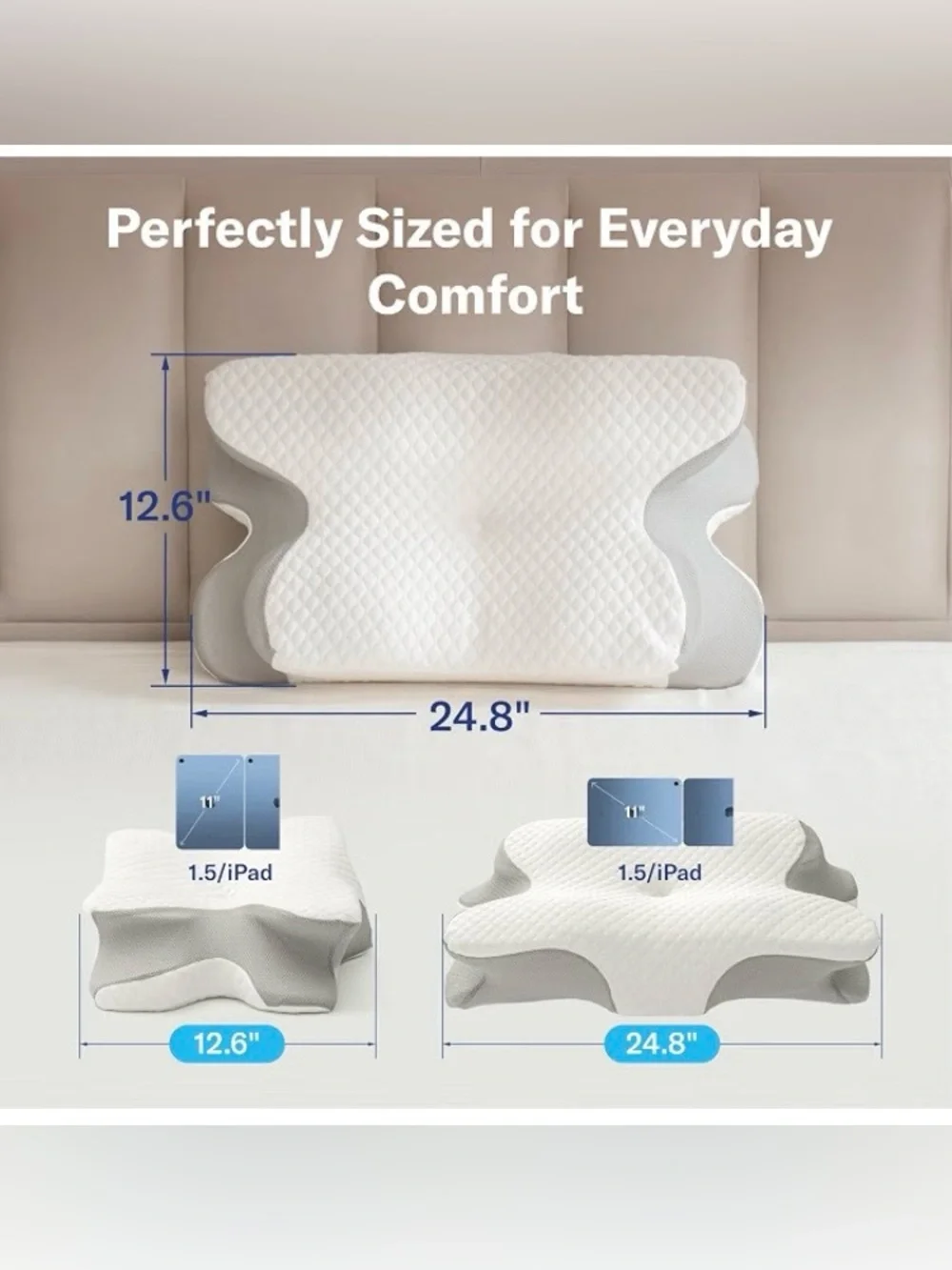 Alcedo Cervical Pillow for Cozy Sleep and Neck Pain Relief, White, Gray, SEALED
